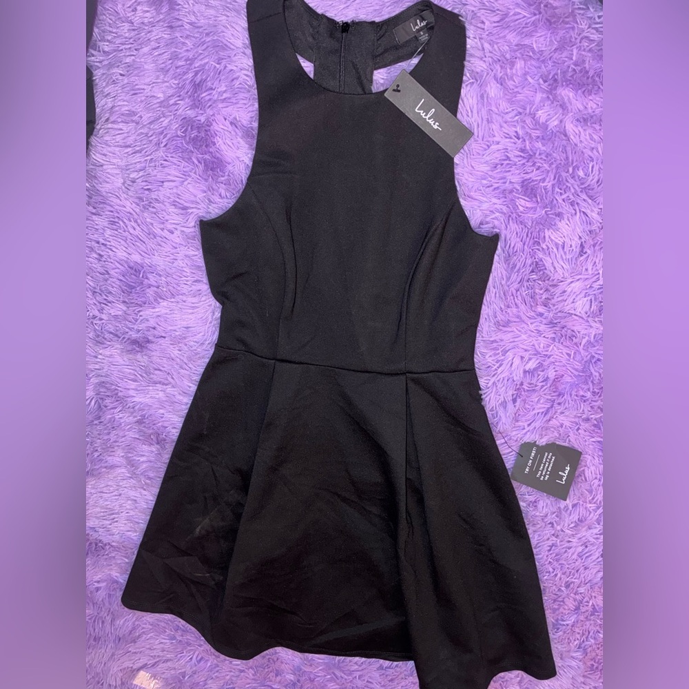 Lulus Black Fit & Flare Sleeveless Cut Out High Neck Mini Dress Size S